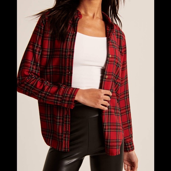 NWOT Red plaid flannel Abercrombie and Fitch a&f - Picture 4 of 8